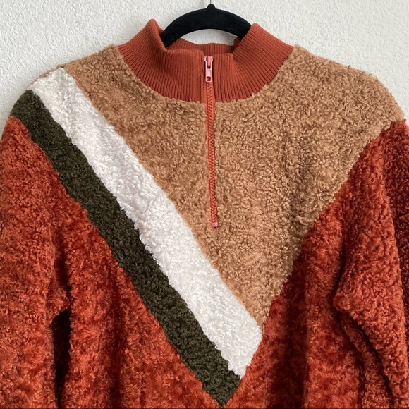 Fashion Nova The Next Movement Pullover Color-block Rust Combo Teddy Sweater L - Picture 8 of 13